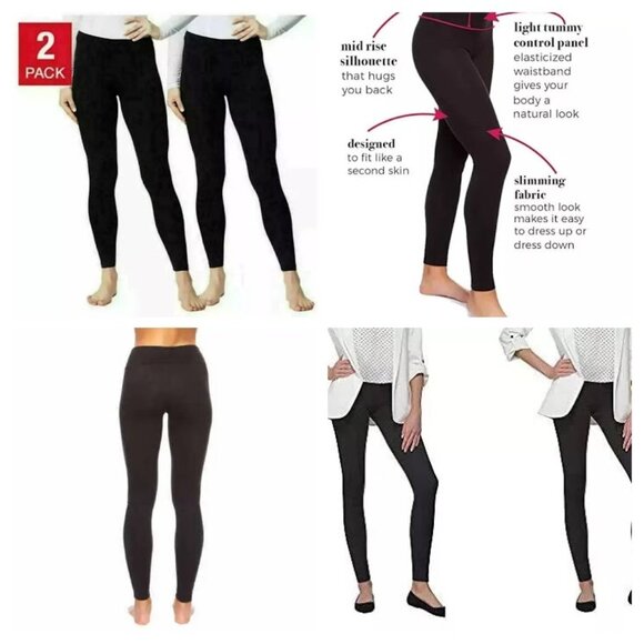 NWT Felina 2 Pack Leggings Wide Waistband Slimming Sueded‎ Lightweight - Picture 1 of 6